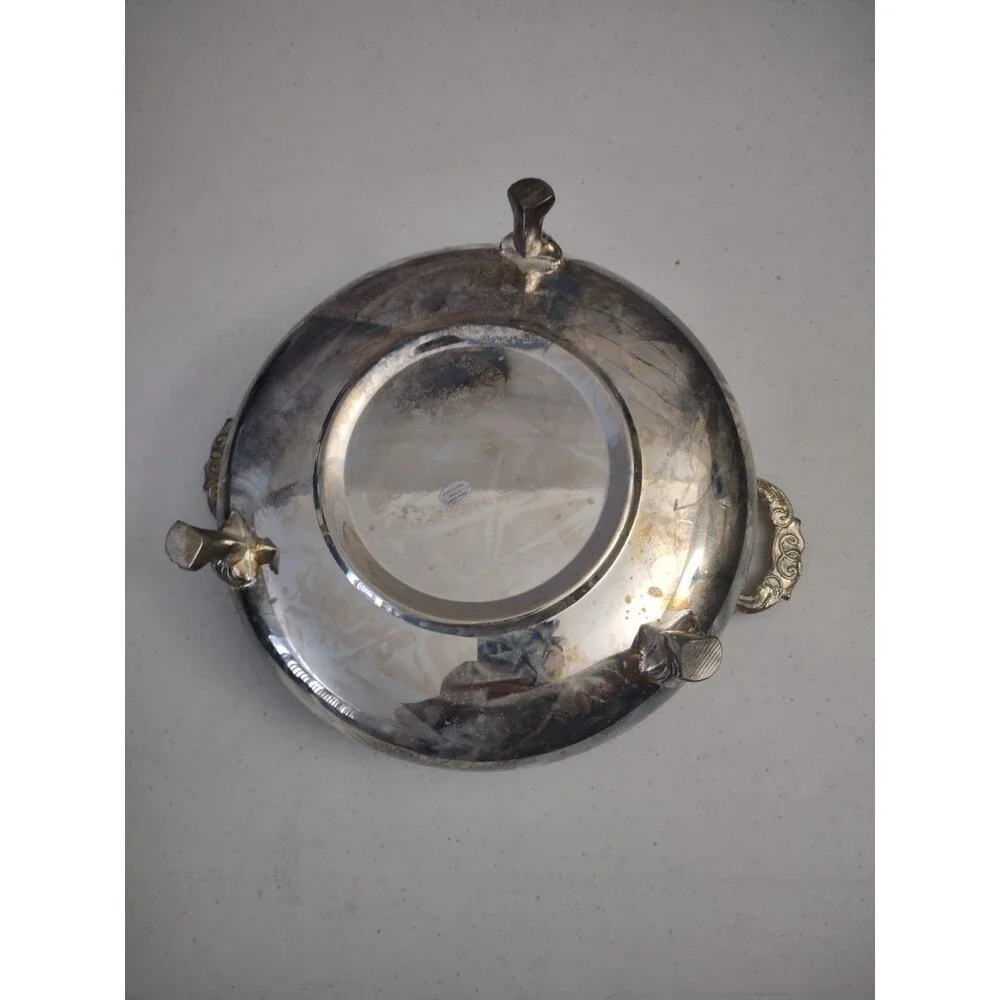Vintage Silver Plated Covered Casserole Serving Dish Glass Insert Hong Kong